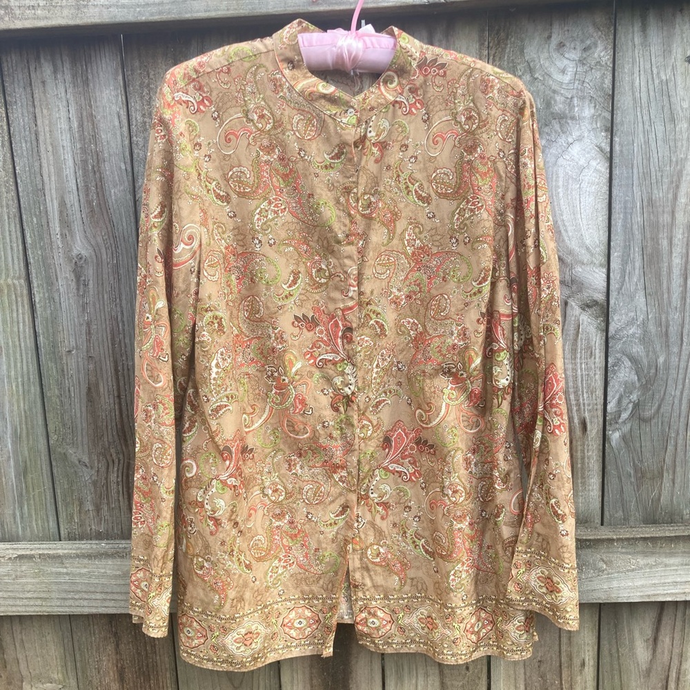 Liz Claiborne cotton silk tan blouse